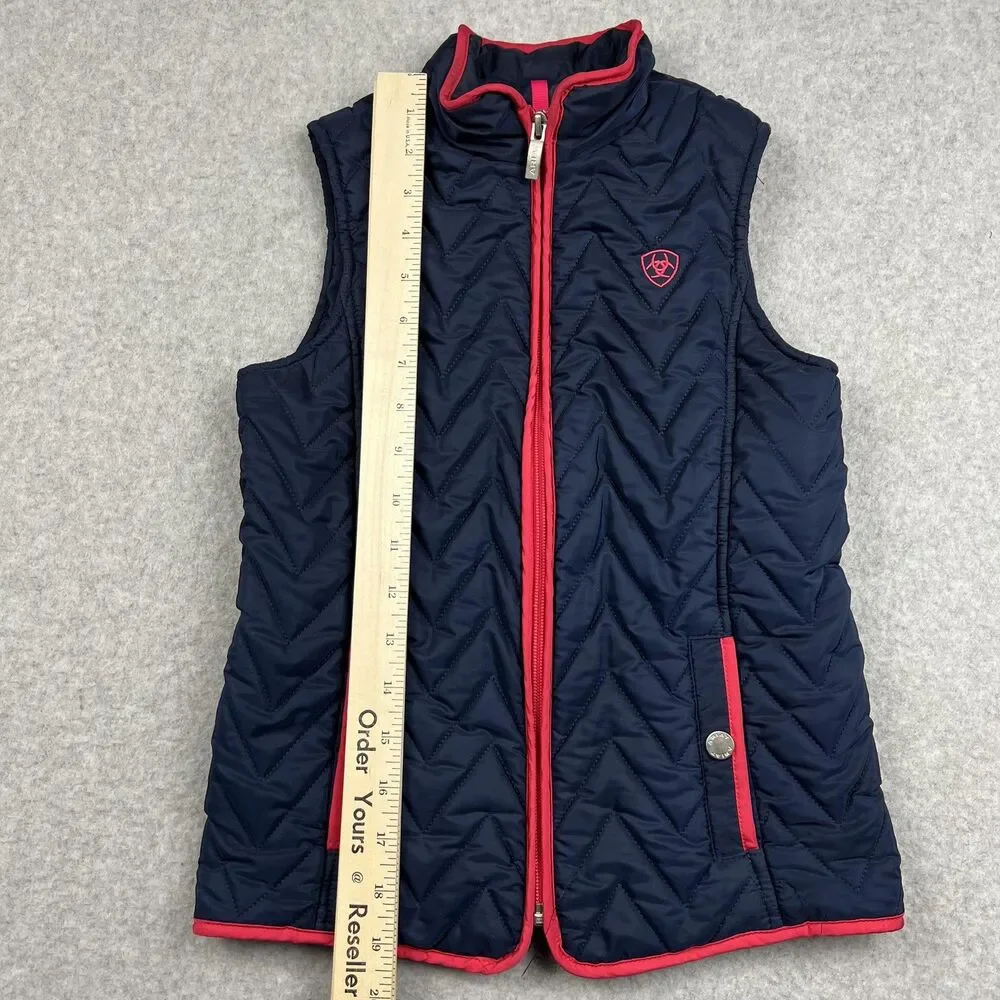 Ariat Girls 8 Navy Quilted Insulated Vest Western Equestrian Ranch Outdoor